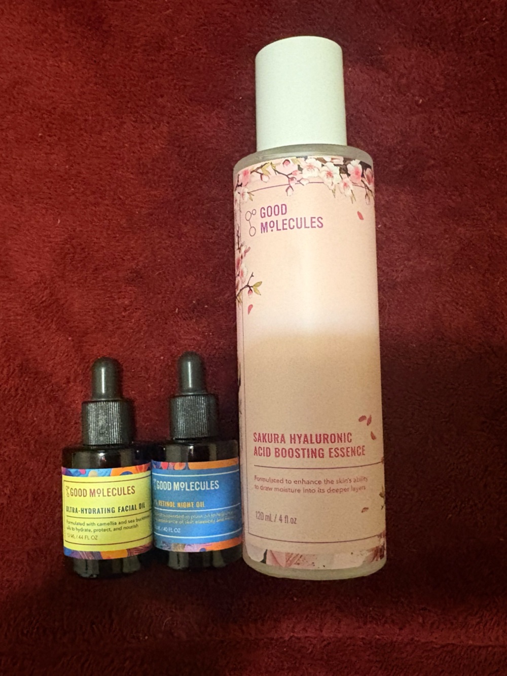 Good Molecules Sakura Hyaluronic Acid Boosting Essence + retinol/nourishing oil